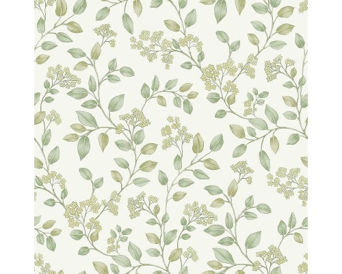 Обои Grandeco Icon IC 3014 Винил на флизелине (0,53x10,05) Белый/Зеленый, Листья/Цветы