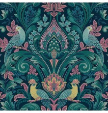 Обои Grandeco Arcadia A 67801 Винил на флизелине (0,53x10,05) Зеленый/Разноцветный, Дамаск/Птицы