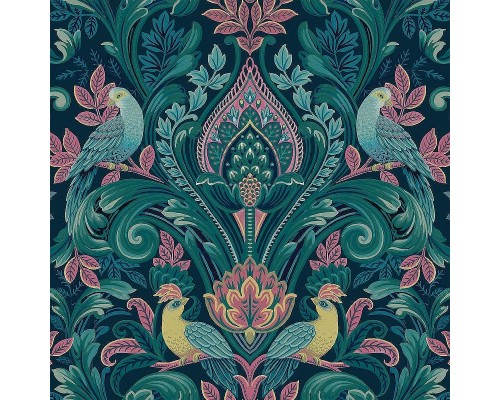 Обои Grandeco Arcadia A 67801 Винил на флизелине (0,53x10,05) Зеленый/Разноцветный, Дамаск/Птицы