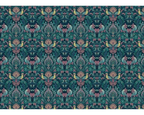 Обои Grandeco Arcadia A 67801 Винил на флизелине (0,53x10,05) Зеленый/Разноцветный, Дамаск/Птицы
