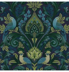 Обои Grandeco Arcadia A 67802 Винил на флизелине (0,53x10,05) Зеленый/Синий, Дамаск/Птицы