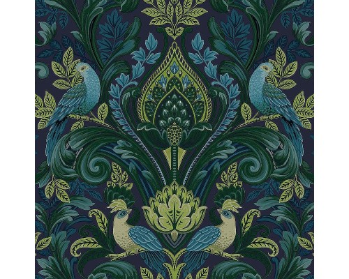 Обои Grandeco Arcadia A 67802 Винил на флизелине (0,53x10,05) Зеленый/Синий, Дамаск/Птицы
