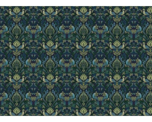 Обои Grandeco Arcadia A 67802 Винил на флизелине (0,53x10,05) Зеленый/Синий, Дамаск/Птицы