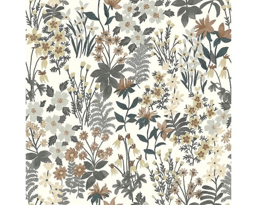 Обои Grandeco Arcadia A 70901 Винил на флизелине (0,53x10,05) Белый/Серый, Листья/Цветы