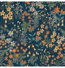 Обои Grandeco Arcadia A 70903 Винил на флизелине (0,53x10,05) Синий/Разноцветный, Листья/Цветы