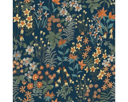 Обои Grandeco Arcadia A 70903 Винил на флизелине (0,53x10,05) Синий/Разноцветный, Листья/Цветы