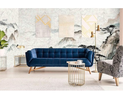 Панно Marburg Lava 46995 Винил на флизелине (2,12x4,24) Бежевый/Черный/Зеленый/Белый, Облака/Деревья