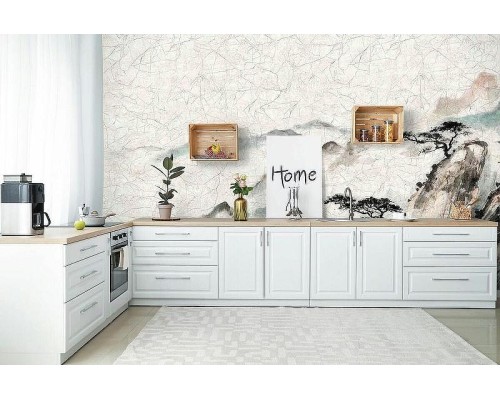 Панно Marburg Lava 46995 Винил на флизелине (2,12x4,24) Бежевый/Черный/Зеленый/Белый, Облака/Деревья