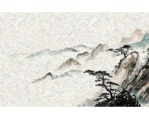 Панно Marburg Lava 46995 Винил на флизелине (2,12x4,24) Бежевый/Черный/Зеленый/Белый, Облака/Деревья