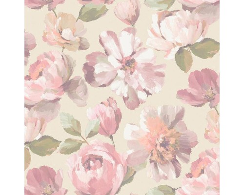 Обои Grandeco Universe 5 UI 3104 Винил на флизелине (1,06x10,05) Коричневый/Розовый/Зеленый, Цветы/Штукатурка