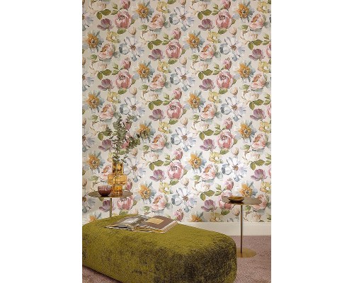 Обои Grandeco Universe 5 UI 3107 Винил на флизелине (1,06x10,05) Розовый/Зеленый/Сиреневый, Цветы/Штукатурка