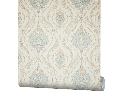 Обои Fipar Grand Classic R 28013 Винил на флизелине (1,06x10,05) Бежевый/Бирюзовый, Орнамент