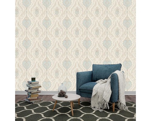 Обои Fipar Grand Classic R 28013 Винил на флизелине (1,06x10,05) Бежевый/Бирюзовый, Орнамент