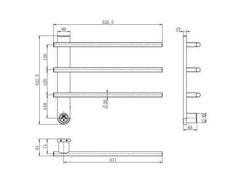 Электрический полотенцесушитель AQUAme 42х52 AQM3113GM цвет Темный металл шлифованный