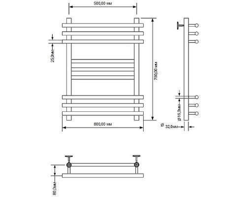Водяной полотенцесушитель Aquanet Largo 80x50 266745 Хром