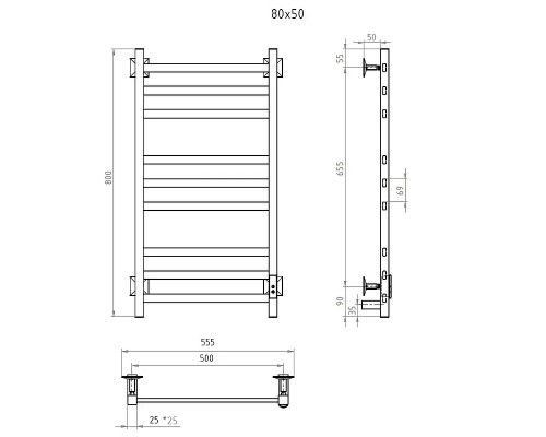 Электрический полотенцесушитель Aringa Орса 80х50 AR03017CHM цвет Хром матовый