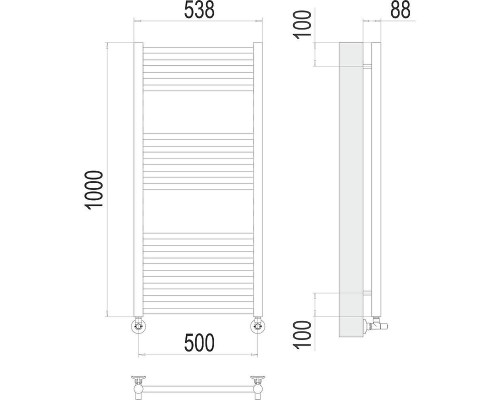 Водяной полотенцесушитель Terminus Альба П16 500х1000 4670078530455 цвет Хром, нижнее подключение, G 1/2" ВР, с комплектом вентилей