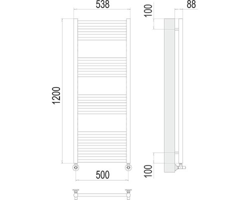 Водяной полотенцесушитель Terminus Альба П18 500х1200 4670078530462 цвет Хром, нижнее подключение, G 1/2" ВР, с комплектом вентилей