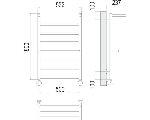 Водяной полотенцесушитель Terminus Анкона П8 500x800 4670078529978 с полкой цвет Хром, нижнее подключение, G 1/2" ВР