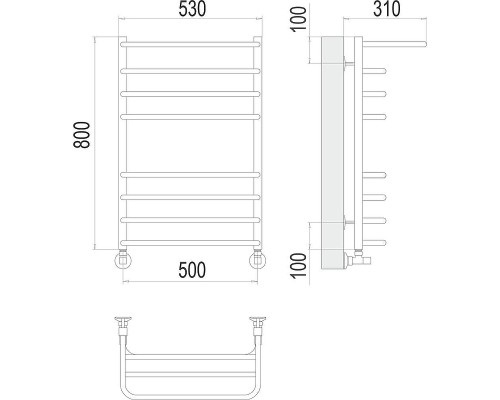 Водяной полотенцесушитель Terminus Арктур П8 500х800 4670078529466 с полкой цвет Хром, нижнее подключение, G 1/2" ВР, с угловым соединением