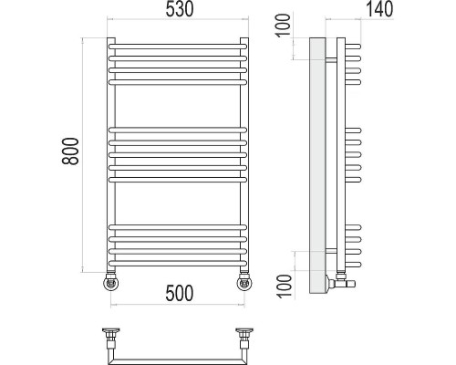 Водяной полотенцесушитель Terminus Арт П13 500х800 4670078513373 цвет Хром, нижнее подключение, G 1/2" ВР, с комплектом вентилей