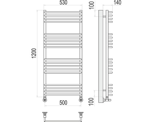 Водяной полотенцесушитель Terminus Арт П18 500х1200 4670078513397 цвет Хром, нижнее подключение, G 1/2" ВР, с комплектом вентилей