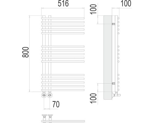 Водяной полотенцесушитель Terminus Астра П15 70х800 4670078530486 цвет Хром, нижнее подключение, G 1/2" ВР, с комплектом вентилей