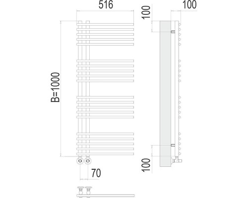 Водяной полотенцесушитель Terminus Астра П20 70х1000 4670078530493 цвет Хром, нижнее подключение, G 1/2" ВР, с комплектом вентилей