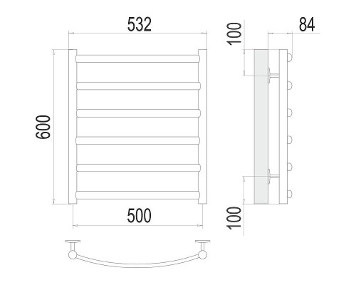 Водяной полотенцесушитель Terminus Атланта+ П6 500x600 4670078529985 цвет Хром, нижнее подключение, G 1/2" ВР