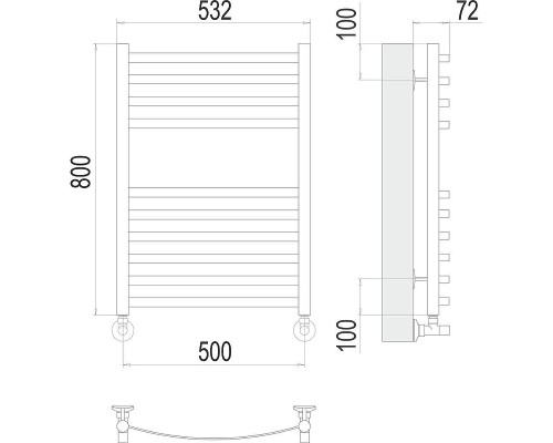 Водяной полотенцесушитель Terminus Авиэль П10 500х800 4670078529015 цвет Хром, нижнее подключение, G 1/2" ВР, с угловым соединением