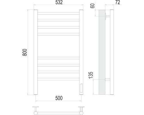 Электрический полотенцесушитель Terminus Аврора П8 500х800 4670078571922 цвет Золото