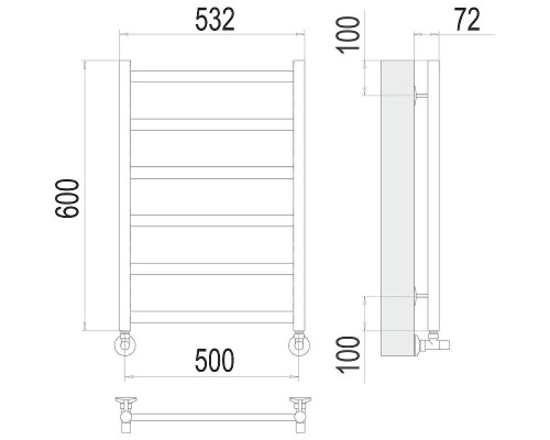 Водяной полотенцесушитель Terminus Аврора П6 500x600 4670078529893 цвет Хром, нижнее подключение, G 1/2" ВР