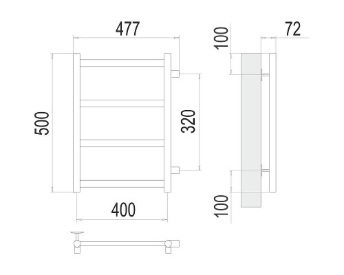 Водяной полотенцесушитель Terminus Аврора П4 400х500 бп320 4670078529855 цвет Хром, боковое подключение, G 1" НР