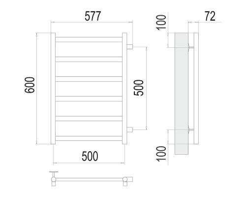 Водяной полотенцесушитель Terminus Аврора П6 500х600 бп500 4670078529886 цвет Хром, боковое подключение, G 1" НР