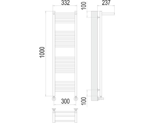 Водяной полотенцесушитель Terminus Аврора П20 300x1000 4670078529848 с полкой цвет Хром, нижнее подключение, G 1/2" ВР, с угловым соединением