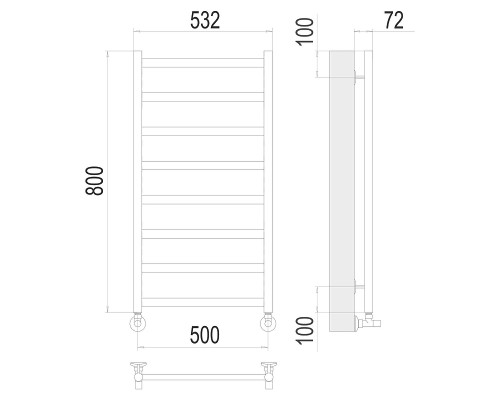 Водяной полотенцесушитель Terminus Аврора П8 500х800 4670078534422 цвет Белый матовый, нижнее подключение, G 1/2" ВР