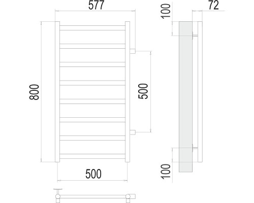 Водяной полотенцесушитель Terminus Аврора П8 500х800 бп500 4670078543479 цвет Черный матовый, боковое подключение, G 1" НР