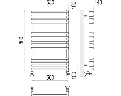 Водяной полотенцесушитель Terminus Берн П13 500х800 4670078513403 цвет Хром, нижнее подключение, G 1/2" ВР, с комплектом вентилей