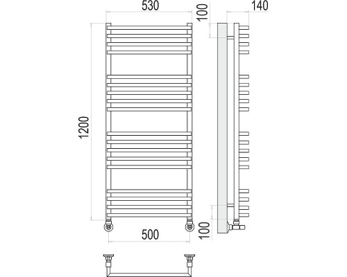 Водяной полотенцесушитель Terminus Берн П18 500х1200 4670078513427 цвет Хром, нижнее подключение, G 1/2" ВР, с комплектом вентилей