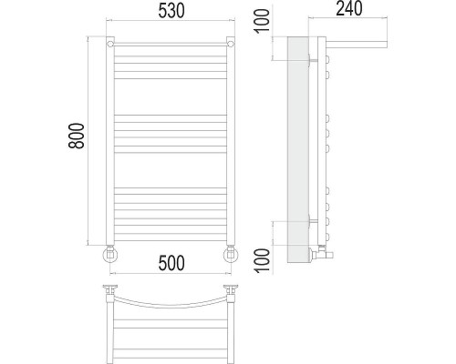 Водяной полотенцесушитель Terminus Енисей П10 500х800 4670078529565 с полкой цвет Хром, нижнее подключение, G 1/2" ВР, с угловым соединением