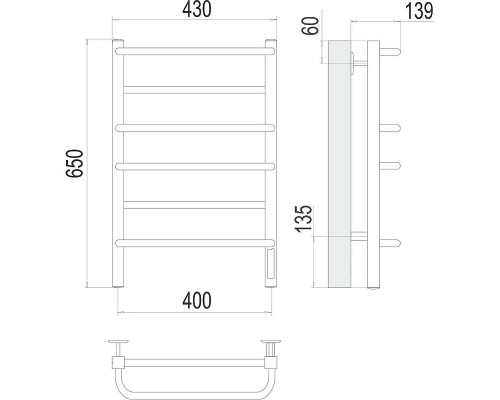 Электрический полотенцесушитель Terminus Евромикс квадро П6 400х650 4670078531223 цвет Хром
