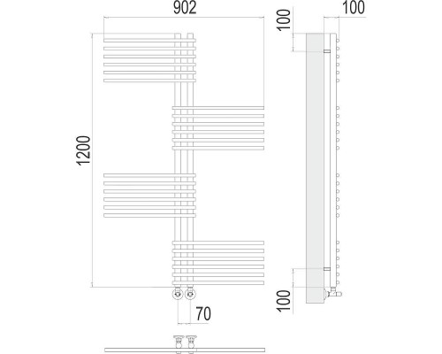 Водяной полотенцесушитель Terminus Европа П24 70х1200 4670078530622 цвет Хром, нижнее подключение, G 1/2" ВР, с комплектом вентилей