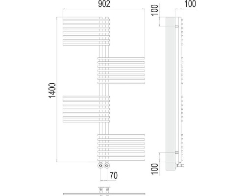 Водяной полотенцесушитель Terminus Европа П28 70х1400 4670078530639 цвет Хром, нижнее подключение, G 1/2" ВР, с комплектом вентилей