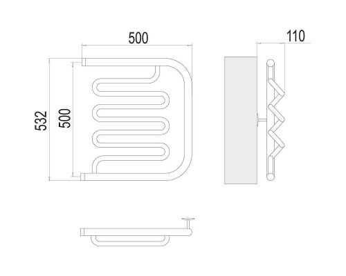 Водяной полотенцесушитель Terminus Фокстрот-Лиана (1) 500x500 4620768880971 цвет Хром, боковое подключение, G 1" НР