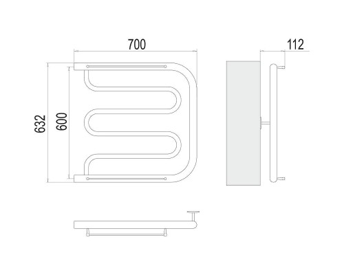 Водяной полотенцесушитель Terminus Фокстрот (1) 600x700 4620768881343 с полкой цвет Хром, боковое подключение, G 1" НР
