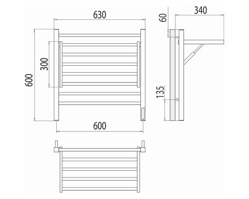 Электрический полотенцесушитель Terminus Горизонт П8 600х600 4670078543424 с полкой цвет Хром