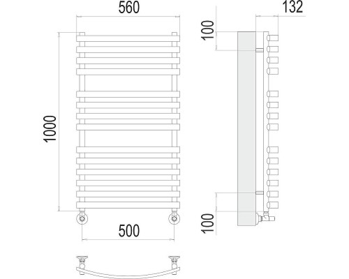 Водяной полотенцесушитель Terminus Капри П14 500х1000 4670078530646 цвет Хром, нижнее подключение, G 1/2" ВР, с комплектом вентилей