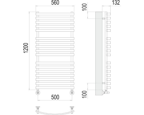 Водяной полотенцесушитель Terminus Капри П17 500х1200 4670078530653 цвет Хром, нижнее подключение, G 1/2" ВР, с комплектом вентилей