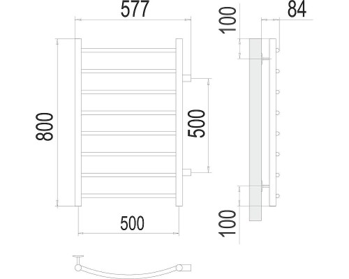 Водяной полотенцесушитель Terminus Классик П8 500х800 бп500 4670078530257 цвет Хром, боковое подключение, G 1" НР