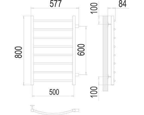 Водяной полотенцесушитель Terminus Классик П8 500х800 бп600 4670078530264 цвет Хром, боковое подключение, G 1